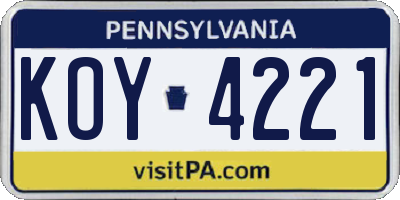 PA license plate KOY4221