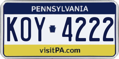 PA license plate KOY4222