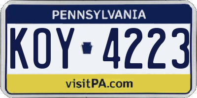 PA license plate KOY4223