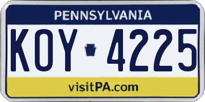 PA license plate KOY4225