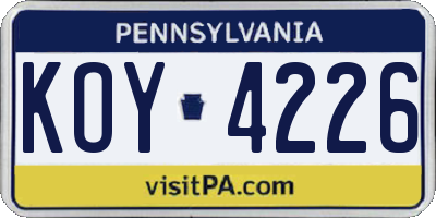 PA license plate KOY4226