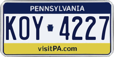 PA license plate KOY4227