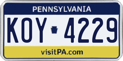 PA license plate KOY4229