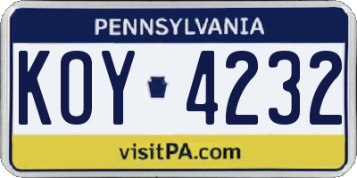 PA license plate KOY4232