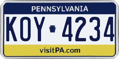 PA license plate KOY4234