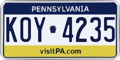 PA license plate KOY4235