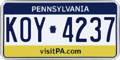 PA license plate KOY4237