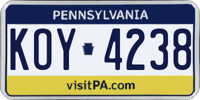PA license plate KOY4238