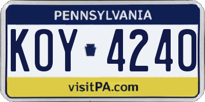 PA license plate KOY4240