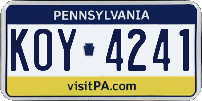 PA license plate KOY4241
