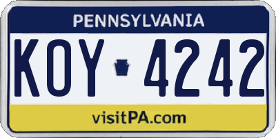 PA license plate KOY4242