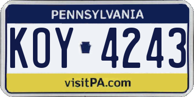 PA license plate KOY4243
