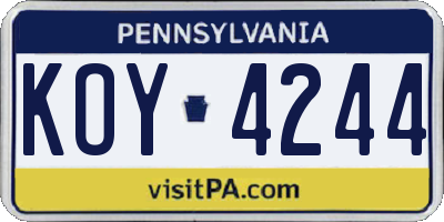 PA license plate KOY4244