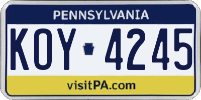 PA license plate KOY4245