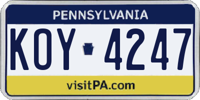 PA license plate KOY4247