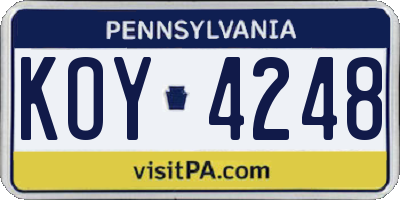 PA license plate KOY4248