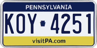 PA license plate KOY4251