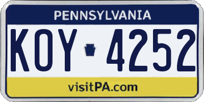 PA license plate KOY4252