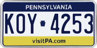 PA license plate KOY4253