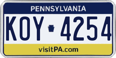 PA license plate KOY4254