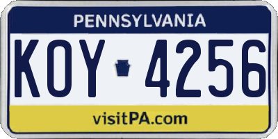 PA license plate KOY4256