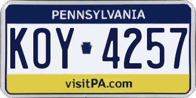PA license plate KOY4257