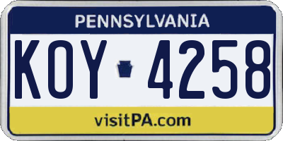 PA license plate KOY4258