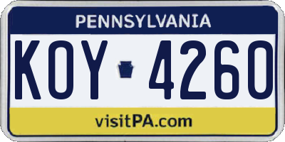 PA license plate KOY4260
