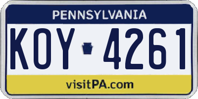 PA license plate KOY4261
