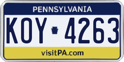 PA license plate KOY4263