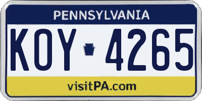 PA license plate KOY4265