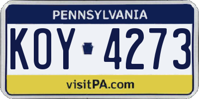 PA license plate KOY4273