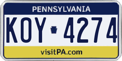 PA license plate KOY4274