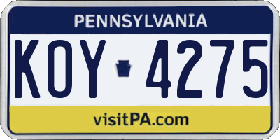 PA license plate KOY4275
