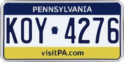 PA license plate KOY4276