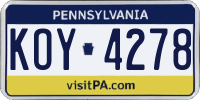 PA license plate KOY4278