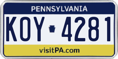 PA license plate KOY4281