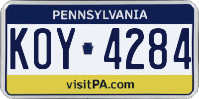 PA license plate KOY4284