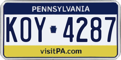 PA license plate KOY4287