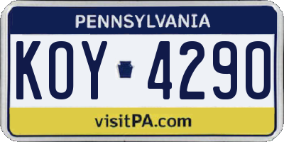 PA license plate KOY4290