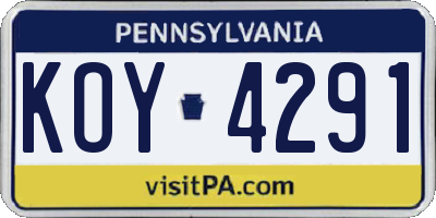 PA license plate KOY4291