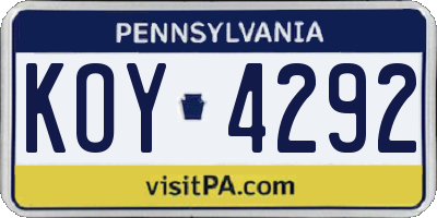 PA license plate KOY4292