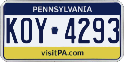 PA license plate KOY4293