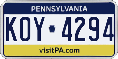 PA license plate KOY4294