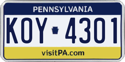 PA license plate KOY4301