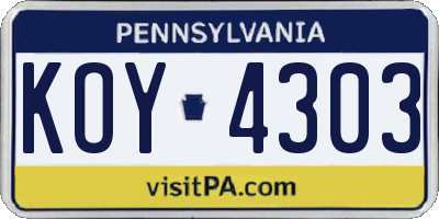 PA license plate KOY4303