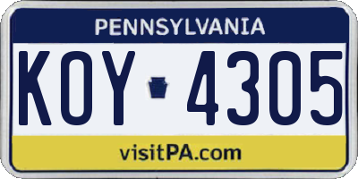 PA license plate KOY4305