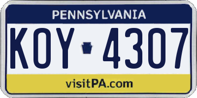 PA license plate KOY4307