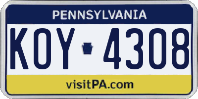 PA license plate KOY4308