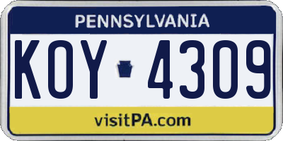 PA license plate KOY4309